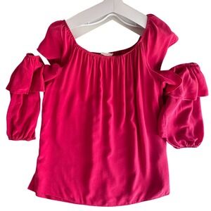 Mika Mindel Silk Cold Shoulder Ruffle Blouse Pink Fuchsia XL AP7B04